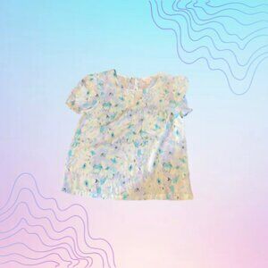 LAUREN CONRAD Blue Floral Ruffle Sleeve Blouse